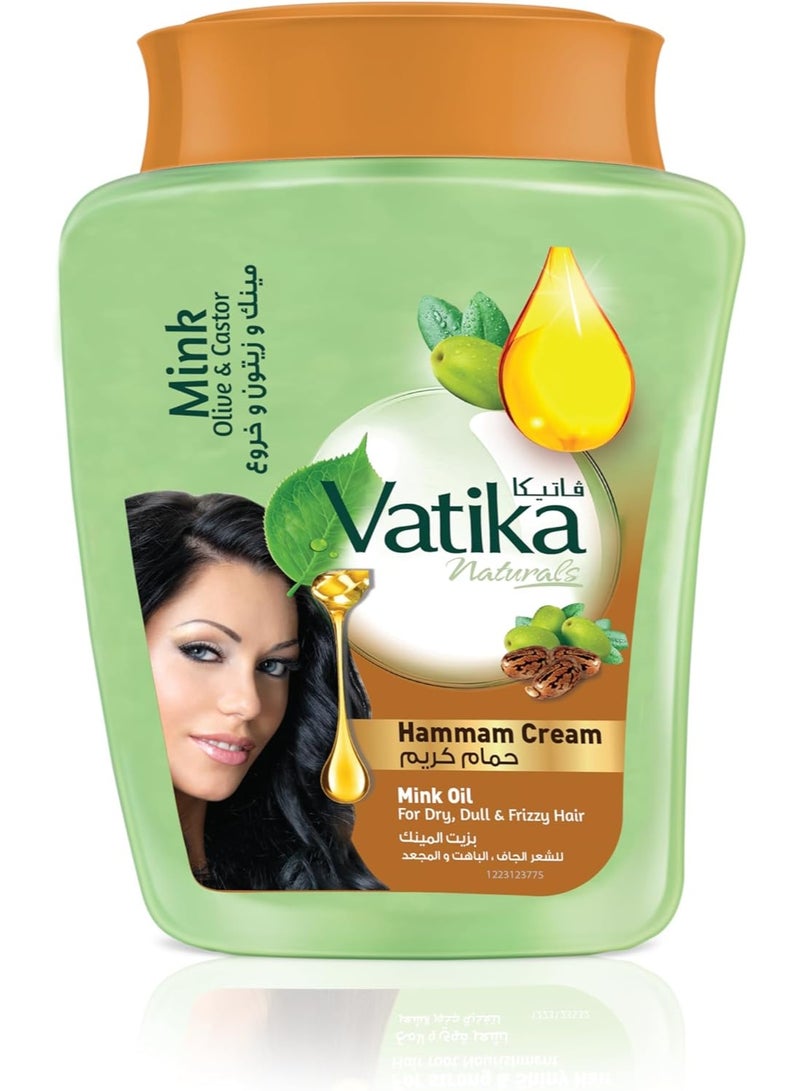 Vatika Naturals Mink Oil Conditioning Hammam Cream (450g) | Extract of Active Olive and Castor | Moisturizes Hair | Promotes Soft and Silky Hair